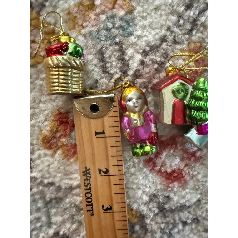 Vintage Mercury Glass Christmas Ornaments Set 4‎ Snowman Angel Cottage Miniature